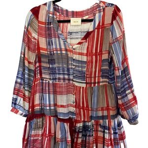 Maeve Anthropologie Smock Dress plaid women's S red blue multi